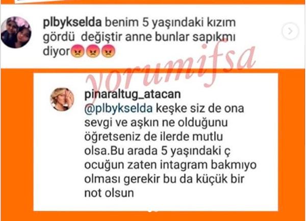 İşte o yorum ve Pınar Altuğ'dan gelen cevap. 👇