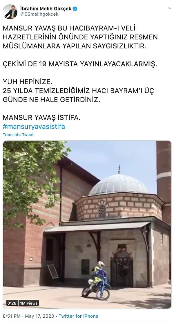 Gökçek birkaç gün önce, Hacı Bayram Veli Camii ile ilgili bir paylaşım yapmıştı.