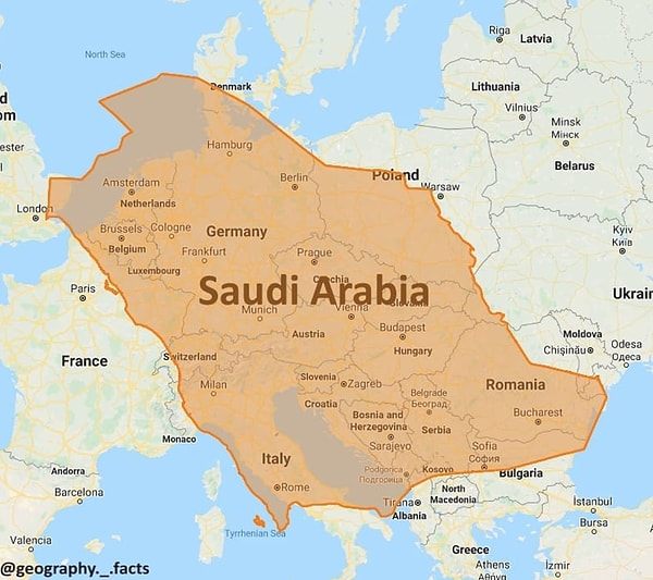 4. Если бы Саудовская Аравия была в Европе: