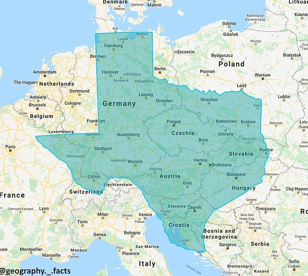 6. Если бы Техас был в Европе: