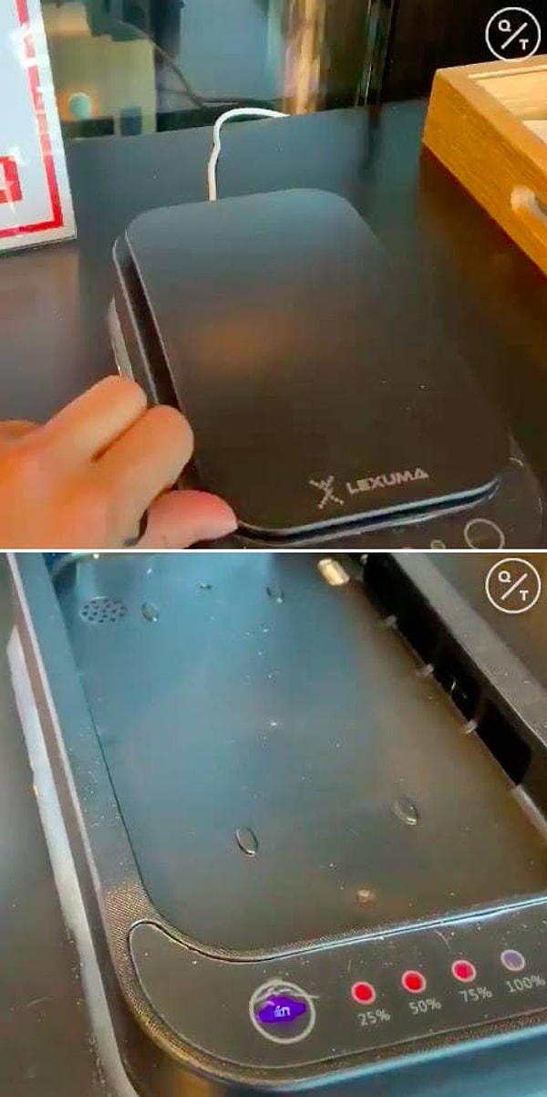 В другом тренажерном зале есть УФ-дезинфицирующее средство для телефонов.