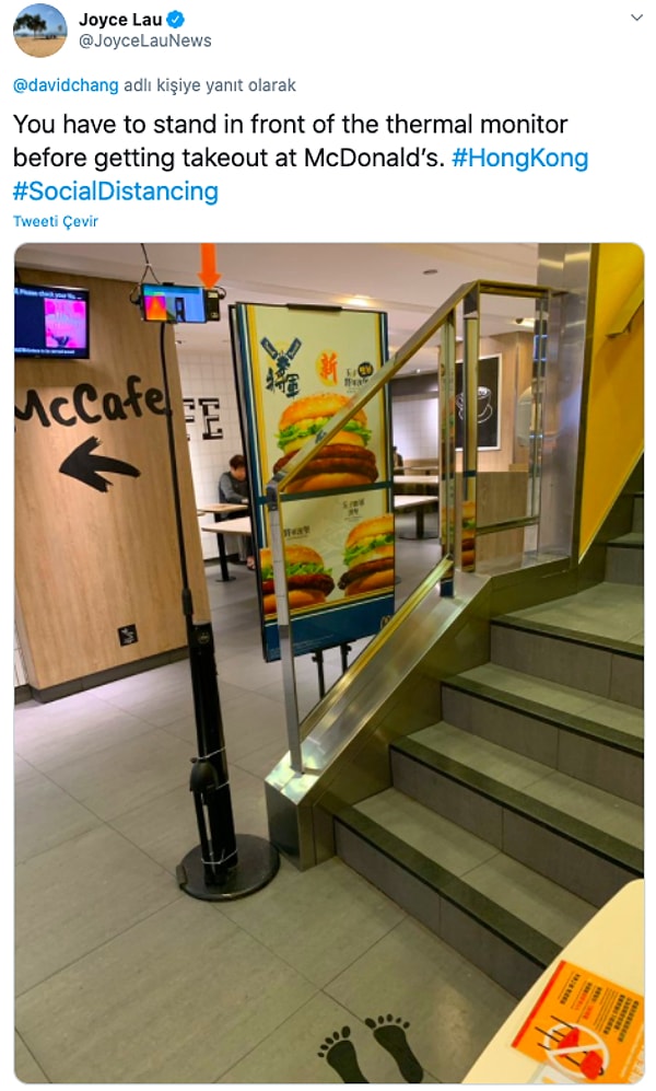 Макдональдс в Гонконге контролирует температуру прибывающих клиентов с помощью тепловых камер.