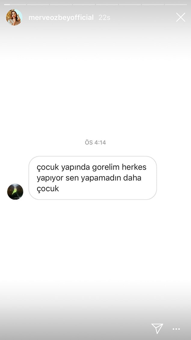 Özbey, bir takipçisinin çocuk yapmadığı için kendisinden hesap sorduğu mesajını Instagram hesabından yayınladı.