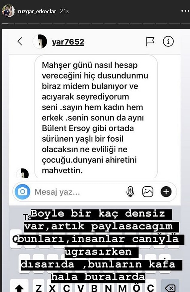 8. Rüzgar Erkoçlar, kendisine atılan 'densiz' mesajları ifşa etti!