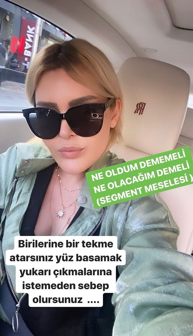Kerimcan Durmaz’ın ablası Serap Akbudak, Dubai’de Selin Ciğerci’yi kiralık Rolls Royce’a ‘segment meselesi’ diyerek bindirmemişti hatırlarsanız. Ciğerci, geçtiğimiz günlerde 5 milyon TL'ye yeni bir Rolls Royce almış ve böyle bir paylaşım yapmıştı.