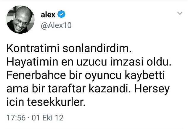 Fenerbahçe'nin tarihi boyunca en iyi yabancı futbolcusu olan, rekorların adamı Alex De Souza'dan kuşkusuz tüm Türkiye'yi üzen paylaşım..