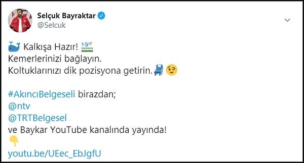 'Bayraktar Akıncı' adı verilen araç için hazırlanan belgesel dün Baykar'a ait YouTube kanalı ile TRT ve NTV'de yaynlandı.