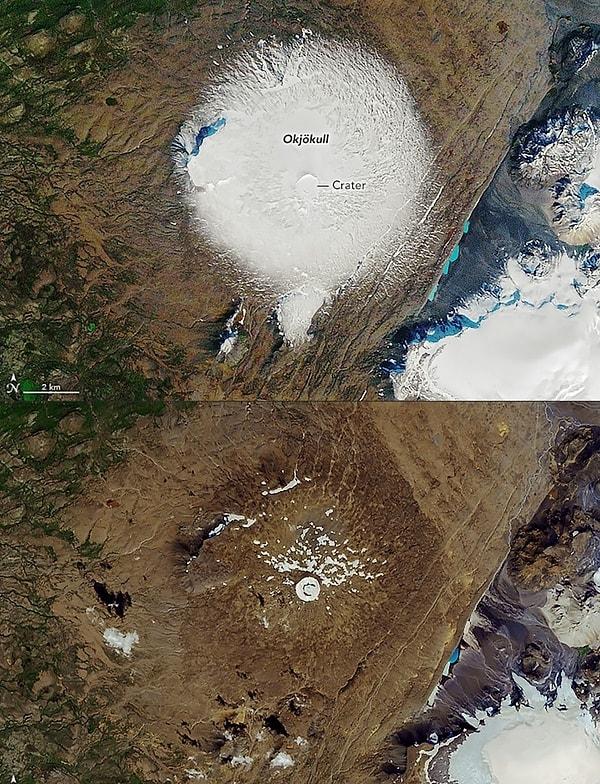 17. İzlanda'daki bir buzulun 1986 ve 2019 yıllarındaki hali:
