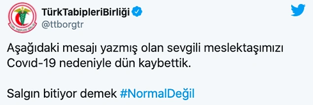 Türk Tabipler Birliği de Çevli'nin vefatı sonrası bir mesaj yayımladı: 'Salgın bitiyor demek normal değil'