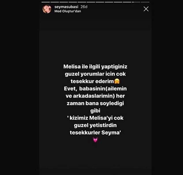 8. Şeyma Subaşı, Melisa ile ilgili paylaşımıyla gündeme geldi!