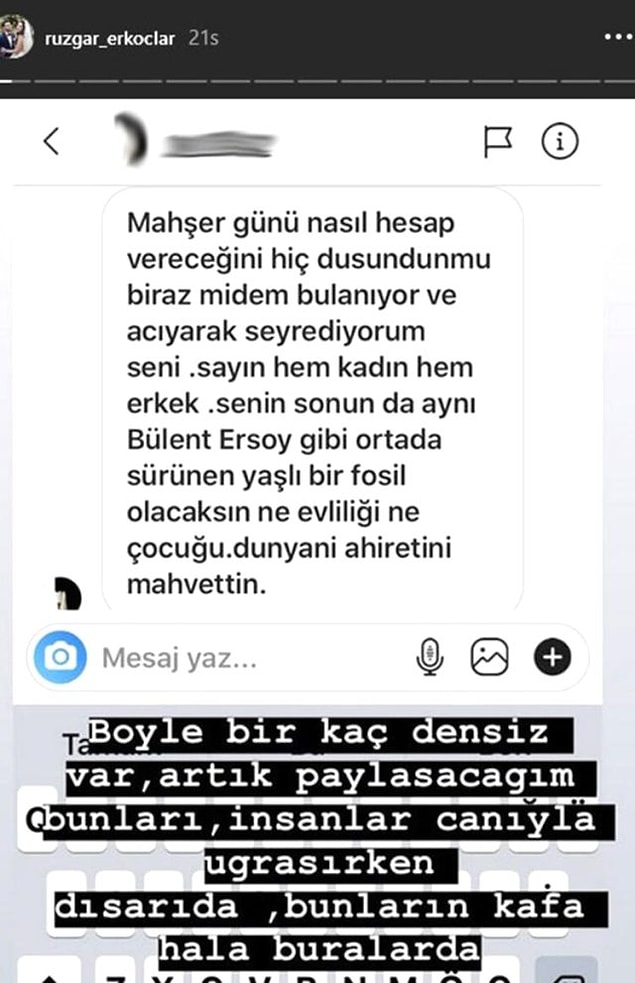 İşte son olarak Rüzgar Erkoçlar kendisine gelen mesajı böyle ifşa etti...