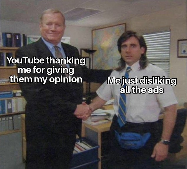 11. "Fikrimi paylaştığım için bana teşekkür eden YouTube vs. bütün reklamları beğenmemeye devam eden ben"