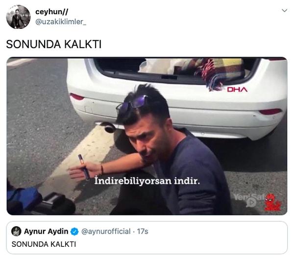7. Şarkıcı Aynur Aydın 'sonunda kalktı' diye tweet atınca sosyal medya halkı neyin kalktığını anlayamadı, şarkıcı dalga konusu oldu.