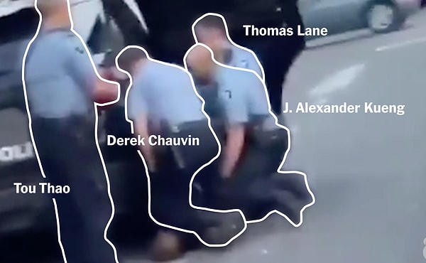 Между тем, Джордж лежит на тротуаре. Именно в это время два разных человека начинают записывать инцидент почти одновременно.