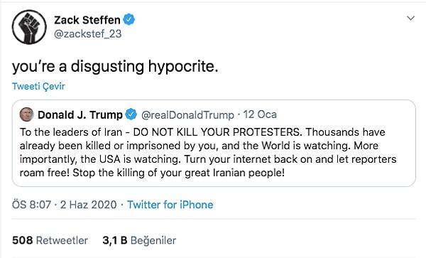 14. Donald Trump'ın tweet'ini alıntılayan ABD Milli Takımı'nın kalecisi Zack Steffen: "Sen mide bulandırıcı bir iki yüzlüsün."