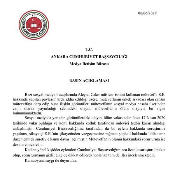 Emniyetin ardından açıklama yapan Ankara Başsavcılığı: Görüntülerin ölümle ilgisi bulunmuyor