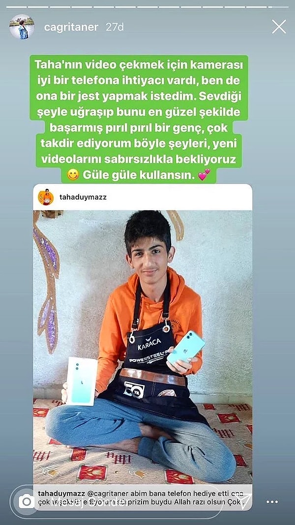 Çağrı Taner, Taha'nın daha iyi video kayıtları yapması için bir telefon bile hediye etti.