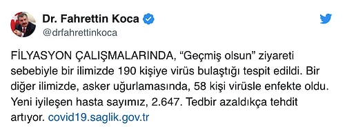 Bakan Koca Son Durumu Paylaştı: Geçmiş Olsun Ziyareti Nedeniyle 190 Kişide Korona Tespit Edildi