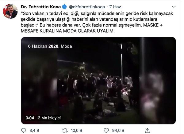 Sağlık Bakanı Fahrettin Koca, bu görüntülere ilişkin Twitter hesabından uyarıda bulunmuştu.