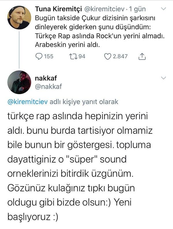 90'lar sonu-2000'ler başında aynı anda Türkçe rock ve Türkçe rap patlamıştı. Ancak rock daha çok öne çıktı, daha popüler oldu ve 2010'larda yavaş yavaş ortadan kayboldu.