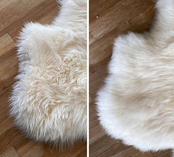 7. Вот что будет с ковриком из овчины, если его расчесать