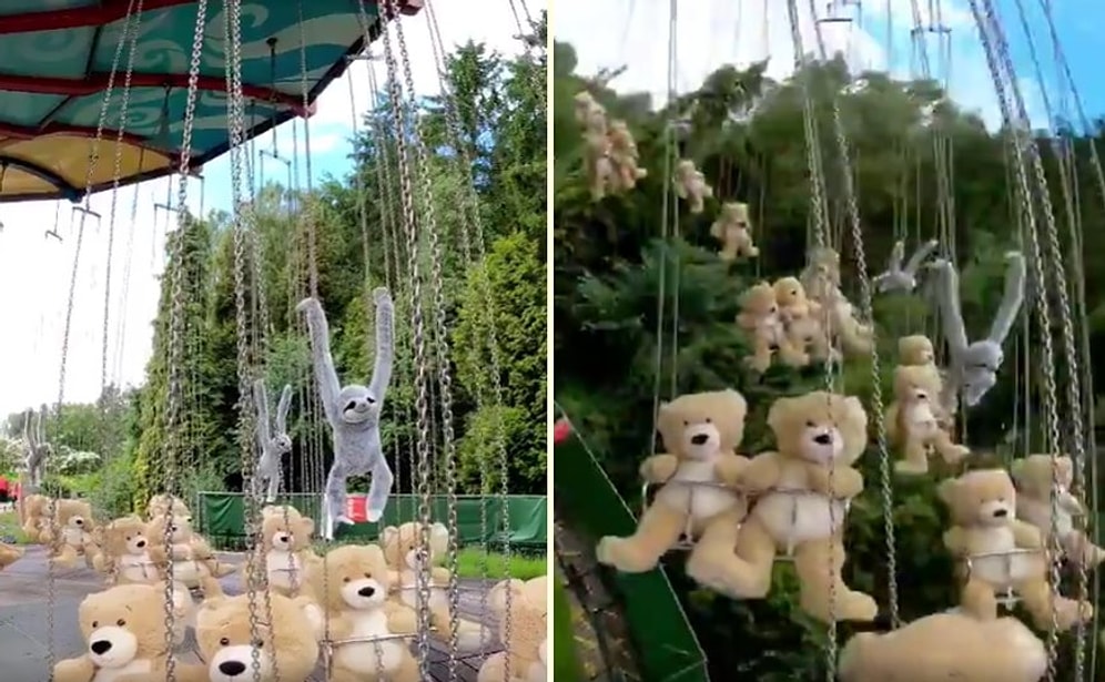 Onlarca Oyuncak Ayının Dönen Salıncağa Bindiği Hipnoz Edici Video