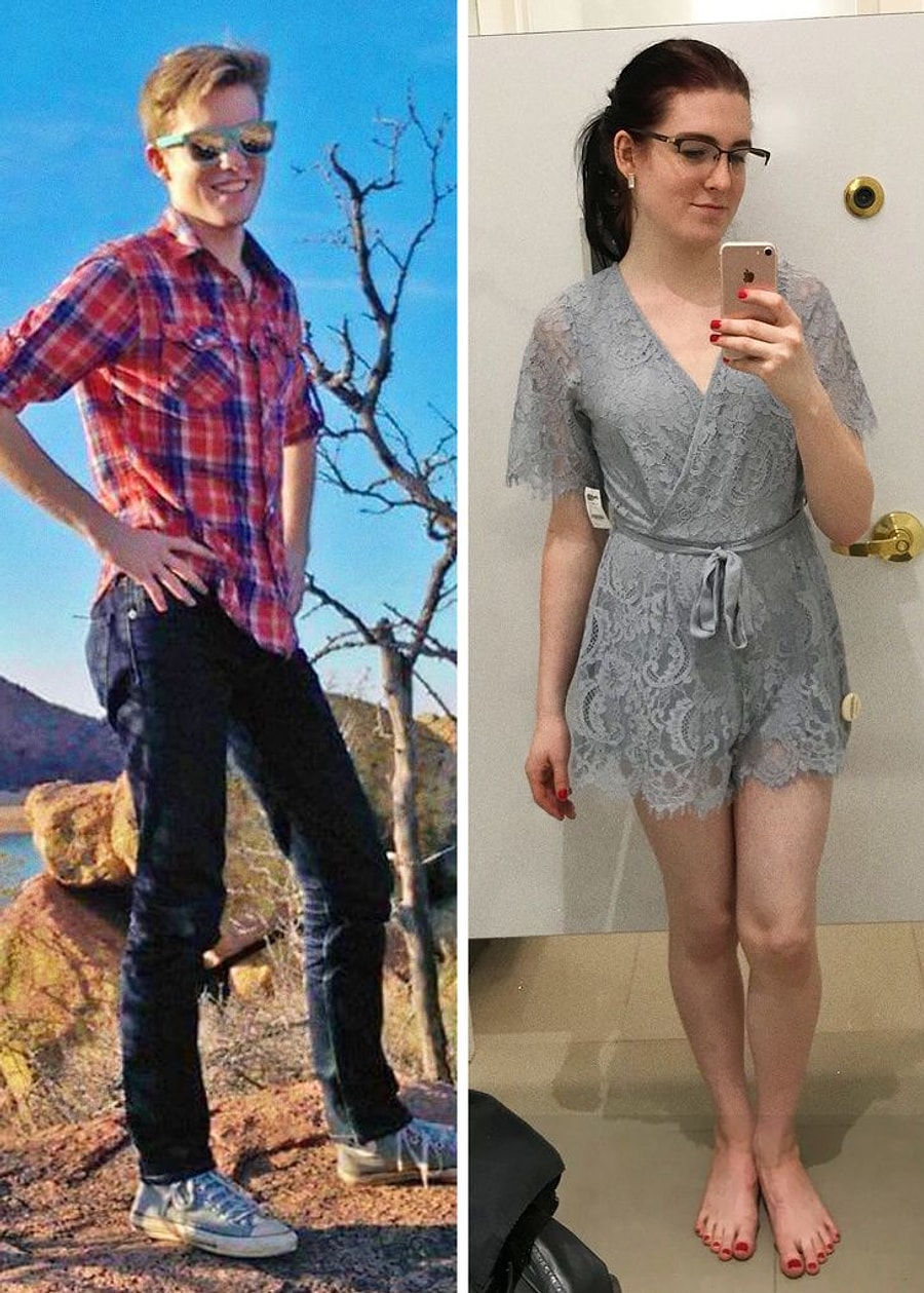 Gender change. Turned into woman HRT. Man into woman.