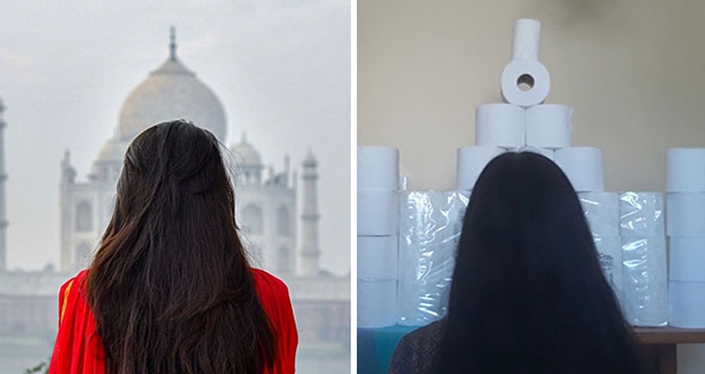 Девушка воссоздала типичные фотографии блогеров-путешественников не выходя из дома