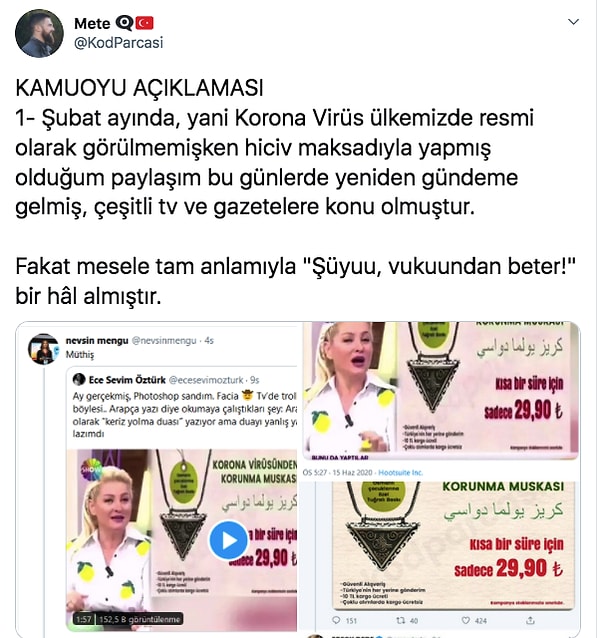 Ortalık çok karıştı, olay ciddi mi şaka mı diye herkes birbirine sorarken gerçek anlaşıldı. Twitter'da bulunan "Kodparçası" isimli kullanışı herkesi trollediğini itiraf etti.