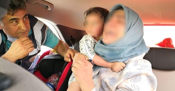 Kadın ve çocuğun sağlığı için otomobilin camı kırıldı