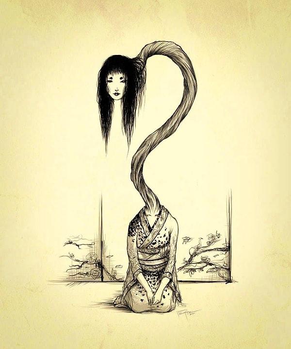 13. 'Rokurokubi' gündüzleri normal bir kadınken, geceleri aşırı derecede uzun boynuyla kan emen ya da insan yiyen bir yaratıktır.