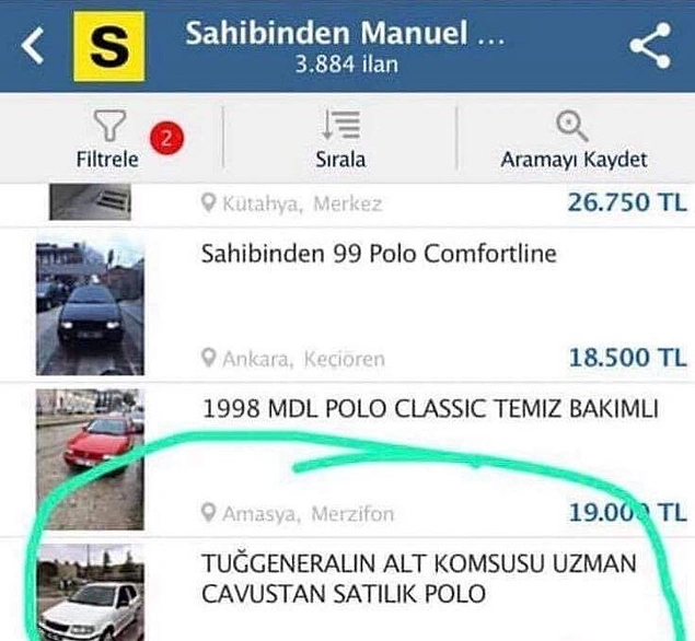 Aracın özelliği sahibinin Tuğgeneralin komşusu olması?
