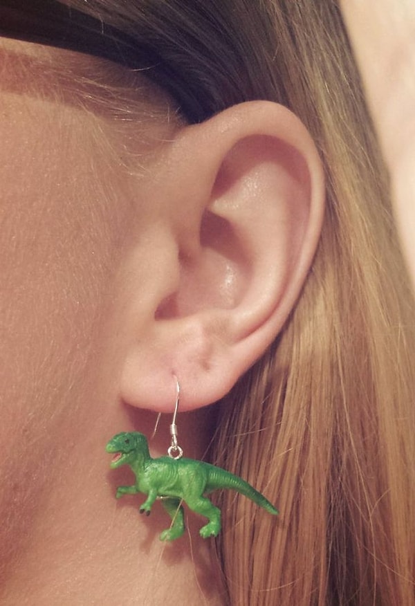 "Я купила этих маленьких пластиковых динозавров и сделала из них серьги для себя."