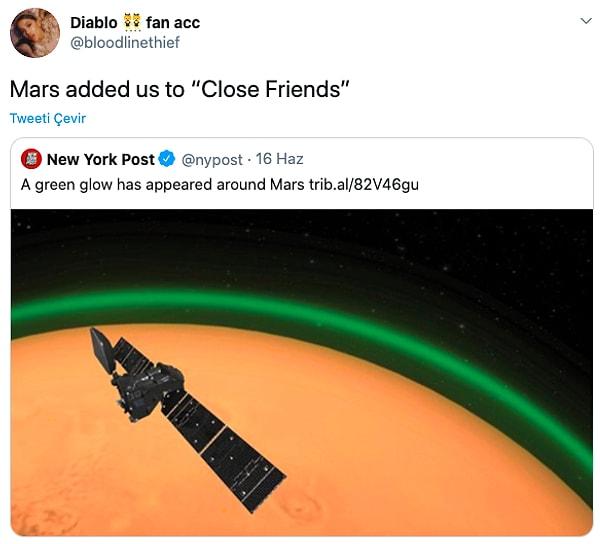 5. "Mars bizi 'Yakın Arkadaşlar'a eklemiş."