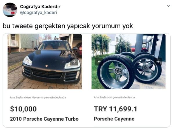 Twitter'da 'coğrafya_kaderi' sayfası, yaptığı paylaşımlarla yurt dışında satılan lüks araçlarla Türkiye'de farkın ne kadar olduğunu ortaya koyan paylaşımlar yapıyor.