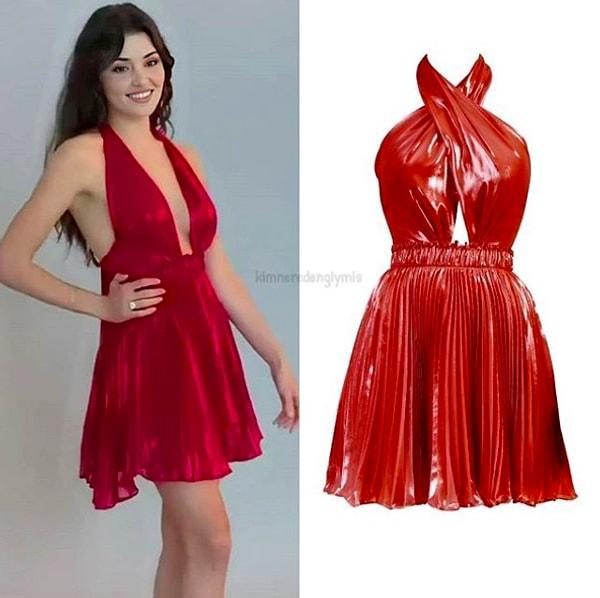 12. Hande Erçel'in kırmızı deri görünümlü elbisesi Gülnur Güneş'in 'Gigii's' markasına ait ve fiyatı 599 TL.