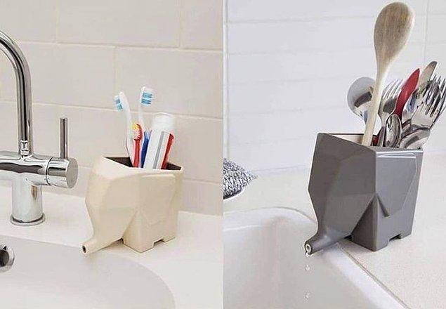 6. İçerisinde biriken suyu lavaboya boşaltabilen diş fırçası kabı: