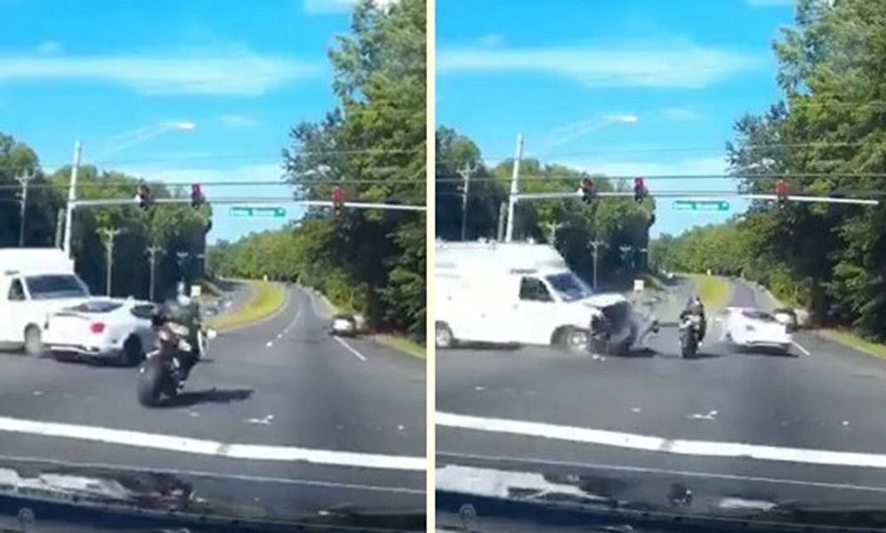 Korkunç Bir Kazanın Arasında Kalıp Olayı Burnu Bile Kanamadan Atlatan Motosiklet Sürücüsü