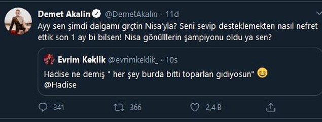 8. Demet Akalın, Survivor'da Nisa'nın elenmesinin ardından tweet atan Evrim'e tepki gösterdi!