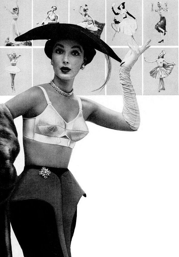1950: 'Bullet Bra' adında koni görünümlü ağır sütyenler moda oldu.