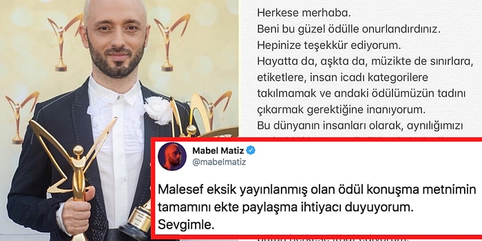 46. Altın Kelebek Ödülleri'nde “En İyi Erkek Sanatçı” ve “En İyi Video Klip” Ödüllerini Kazanan Mabel Matiz'in Konuşması Kesildi!