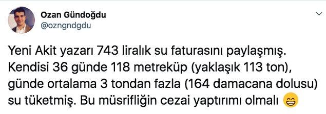 Bu faturanın ardından Yeni Akit yazarı Bahadıroğlu, sosyal medya kullanıcıları tarafından eleştirildi.