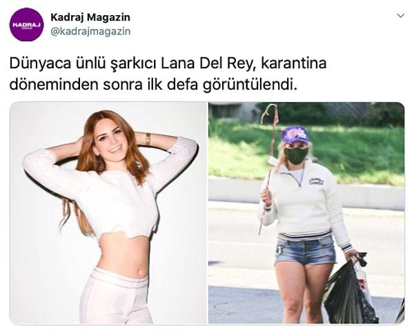 Bu sefer de Lana Del Rey karantina sonrası kilo aldığı bir fotoğrafıyla gündeme düştü. Gördüğünüz gibi kilo almış, hani göremediyseniz yanına zayıf hali de konmuş...