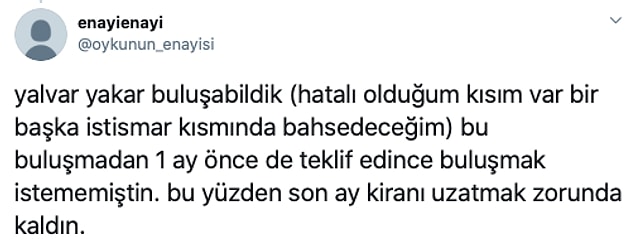 Öykü isimli kız çocuğu daha 14 yaşındayken kendisinden yaşça çok çok büyük olan 'enayi' isimli kişi, Öykü'nün duygularına karşılık vermemesi üzerine bu uzun flood'u oluştururken ne kişilik hakkı bırakıyor ortada ne özel hayatın gizliliği...