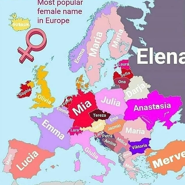 Avrupa ülkelerinde en çok kullanılan kadın isimleri