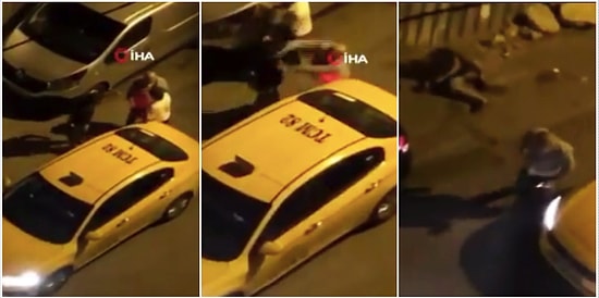 İstanbul'da Alkollü Olduğu İddia Edilen Müşterisini İki Yumrukla Deviren Taksicinin Olay Anı Görüntüleri