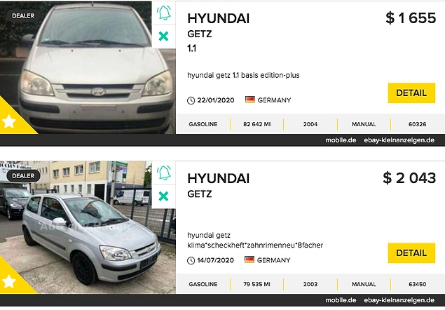 Bu arabanın yurt dışındaki ikinci el fiyatı da bu şekilde...
