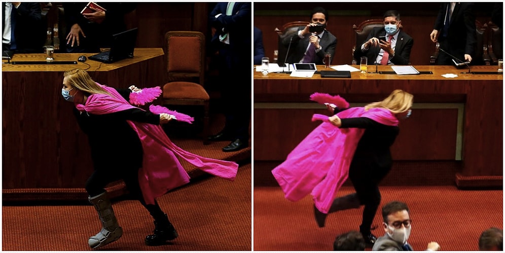 Yasa Tasarısı Kabul Edildiği İçin Pembe Peleriniyle Sevinç Gösterisi Yapan Milletvekili