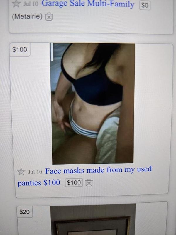 14. Kullanılmış iç çamaşırlarından maske yapıp 100 dolara satan kadın