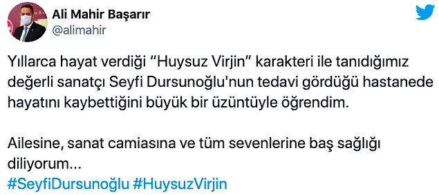 'Huysuz Virjin' Karakteriyle Tanınan Seyfi Dursunoğlu Hayatını Kaybetti
